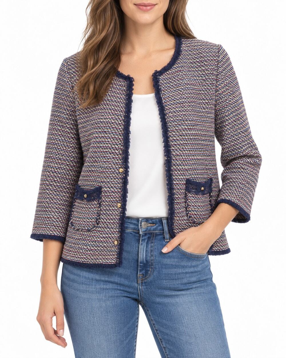 Antonio Melani Sz S Boucle Knit Jacket Button Front Multi Color Quiet Luxury